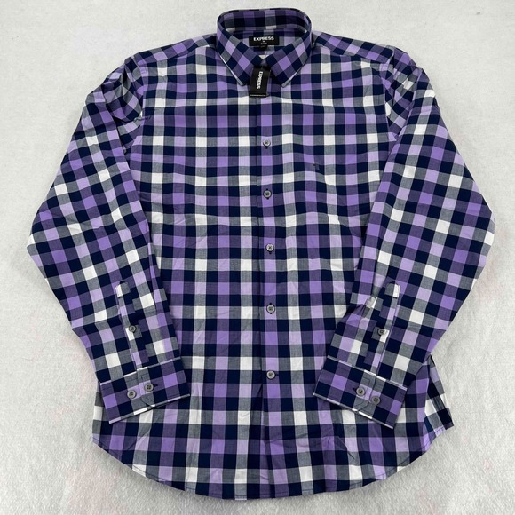 NWT Express Mens Multicolor Button Long Sleeve Plaid Shirt Sz Medium 15-15.5 - Picture 1 of 9